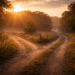 Forked path at sunrise representing a decision point and trust in God’s direction.